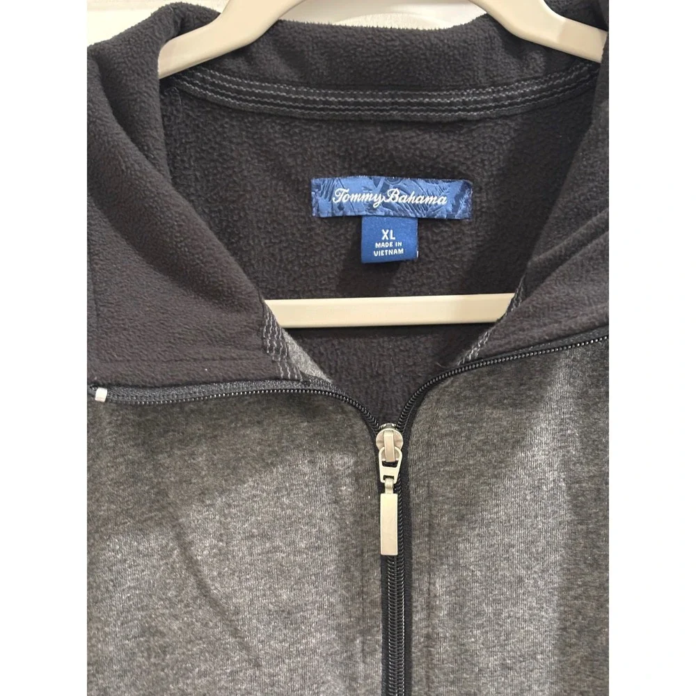 Tommy Bahama Mens XL Quarter Zip Fleece Pullover Colorblock Black Grey Marlin